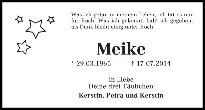 Traueranzeige von Meike Müller von WESER-KURIER