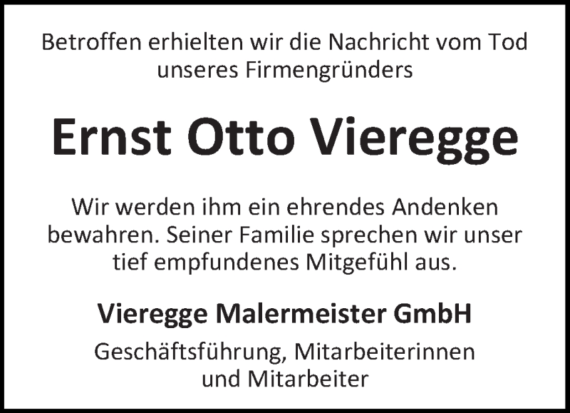 Traueranzeige von Ernst Otto Vieregge von WESER-KURIER