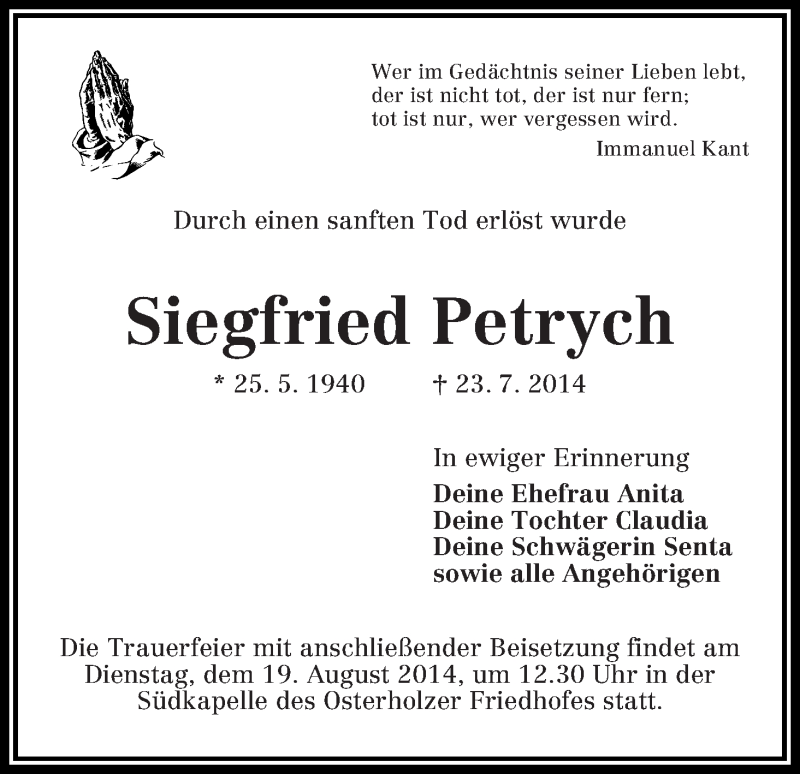 Traueranzeige von Siegfried Petrych von WESER-KURIER