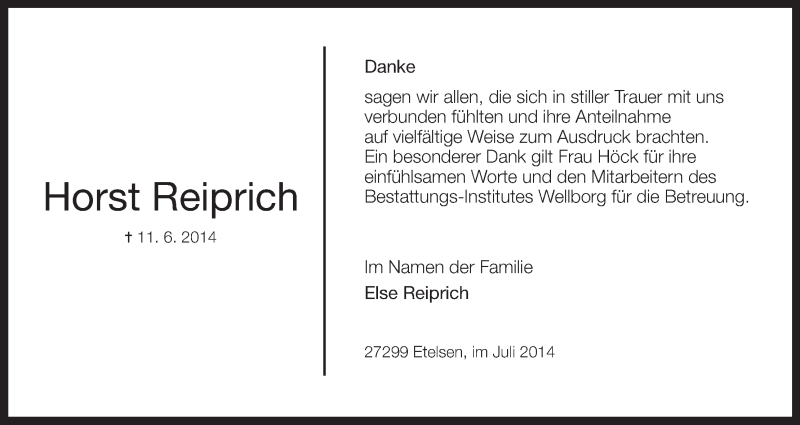 Traueranzeige von Horst Reiprich von Achimer Kurier/Verdener Nachrichten