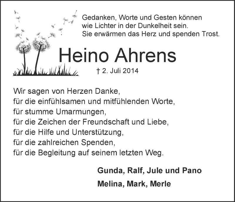 Traueranzeige von Heino Ahrens von WESER-KURIER