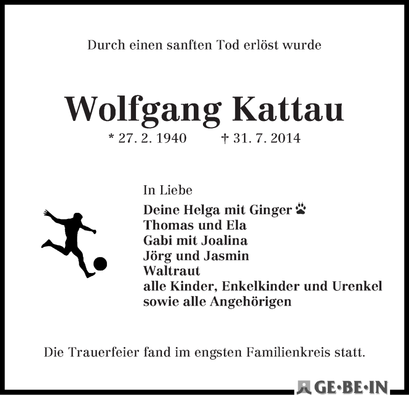 Traueranzeige von Wolfgang Kattau von WESER-KURIER