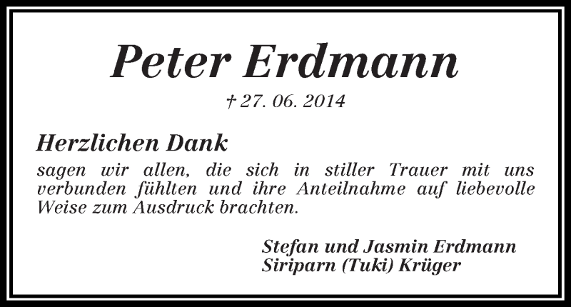 Traueranzeige von Peter Erdmann von Die Norddeutsche