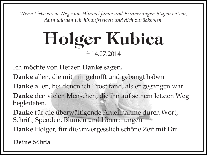 Traueranzeige von Holger Kubica von WESER-KURIER