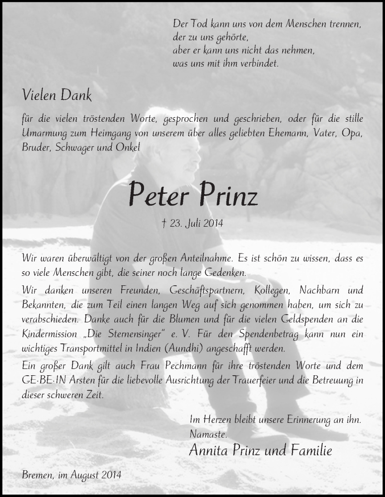 Traueranzeige von Peter Prinz von WESER-KURIER