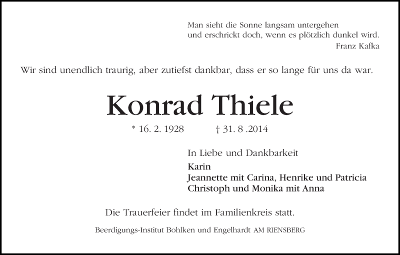 Traueranzeige von Konrad Thiele von WESER-KURIER
