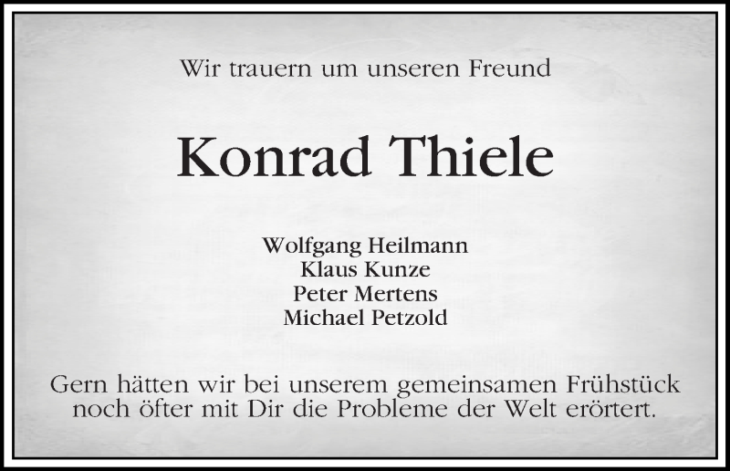 Traueranzeige von Konrad Thiele von WESER-KURIER