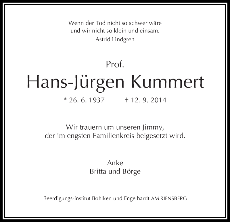 Traueranzeige von Hans-Jürgen Kummert von WESER-KURIER
