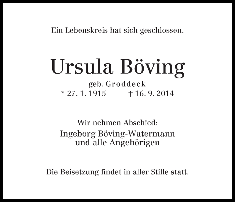 Traueranzeige von Ursula Böving von WESER-KURIER