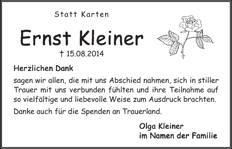 Traueranzeige von Ernst Kleiner von WESER-KURIER