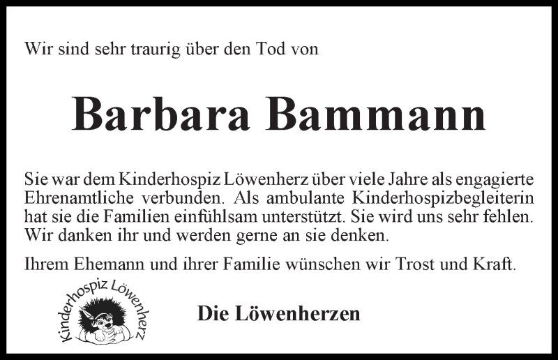 Traueranzeige von Barbara Bammann von WESER-KURIER