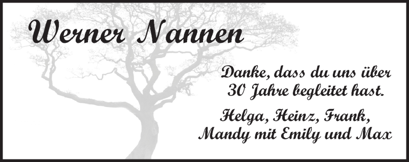 Traueranzeige von Werner Nannen von WESER-KURIER