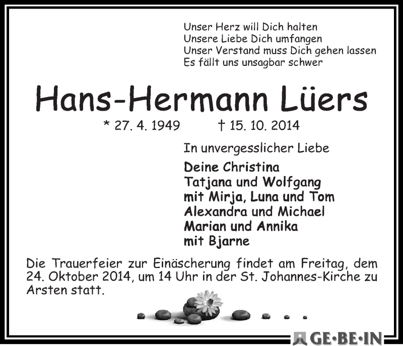 Traueranzeige von Hans-Hermann Lüers von WESER-KURIER