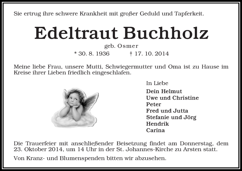 Traueranzeige von Edeltraut Buchholz von WESER-KURIER