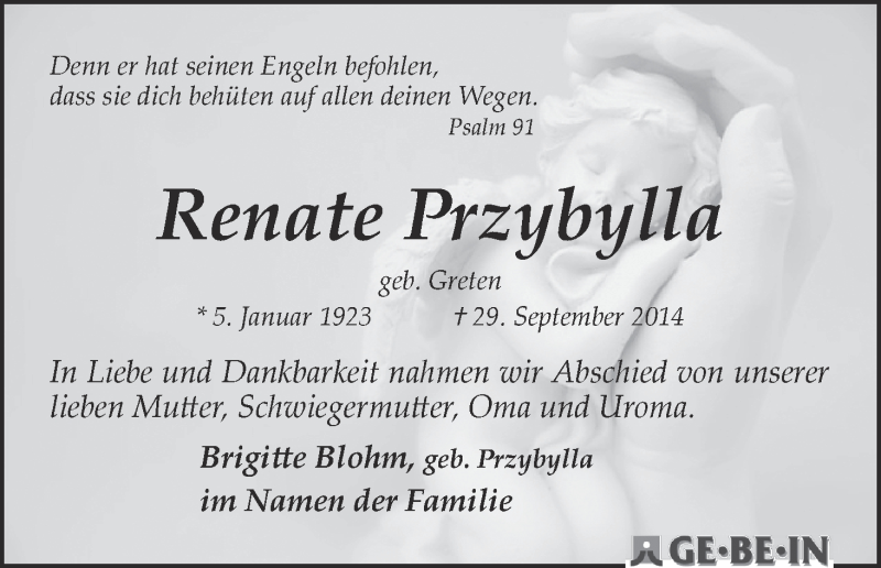 Traueranzeige von Renate Przybylla von WESER-KURIER