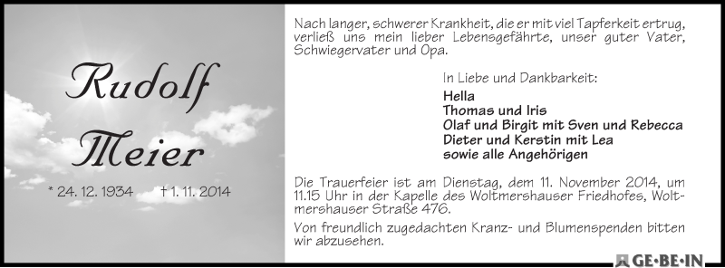 Traueranzeige von Rudolf Meier von WESER-KURIER
