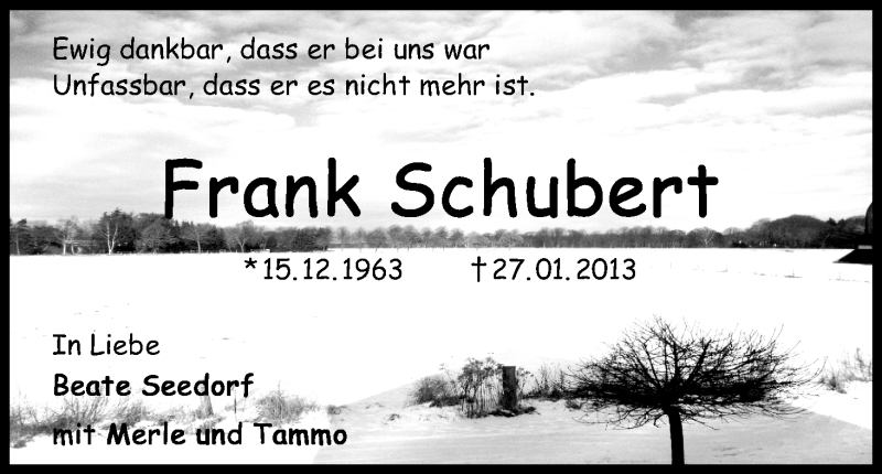 Traueranzeige von Frank Schubert von WESER-KURIER